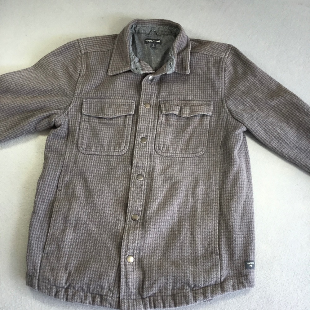 Toad&Co Mens Small Brown Houndstooth Flannel Snap Front Shirt Jacket Shacket
